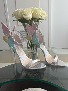 Sophia Webster Silver Sandals with Pastel Butterfly Wings